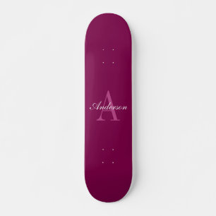 Skateboard Élégant Magenta Rouge, rose & blanc Nom & Monogram