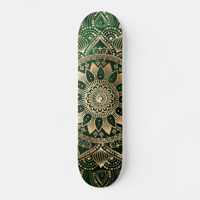 Skateboard Elégant Mandala Vert Or (Recto)