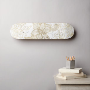Skateboard Elégant moderne blanc gris or marbre floral