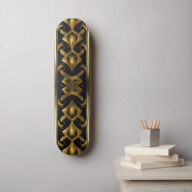 Skateboard Elégant motif art déco en noir et or (Art mural)