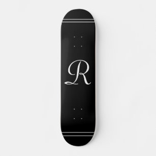 Skateboard Élégant noir et blanc Monogramme Personnalisé