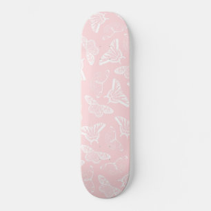 Skateboard Elégant Papillons blancs Design rose