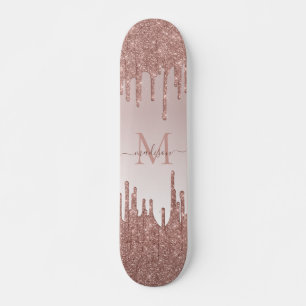 Skateboard Élégant Parties scintillant  Rose Monogramme or Sc