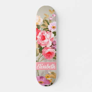 Skateboard Elégant Pink Roses Rouge Roses Monogramme Skateboa
