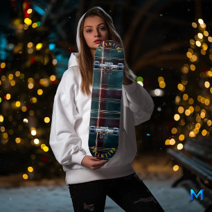 Skateboard Élégant plaid de Noël en bordeaux et sarcelle