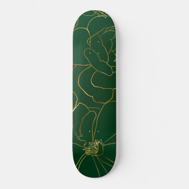 Skateboard Elégant Rose d'or vert Floral Line Dessin (Recto)