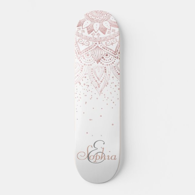 Skateboard Elégant Rose Gold Dots Mandala (Recto)