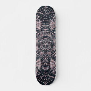 Skateboard Elégant Rose Gold Mandala Gray Nebula Design