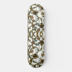Skateboard Élégant vitrail botanique art nouveau abeille