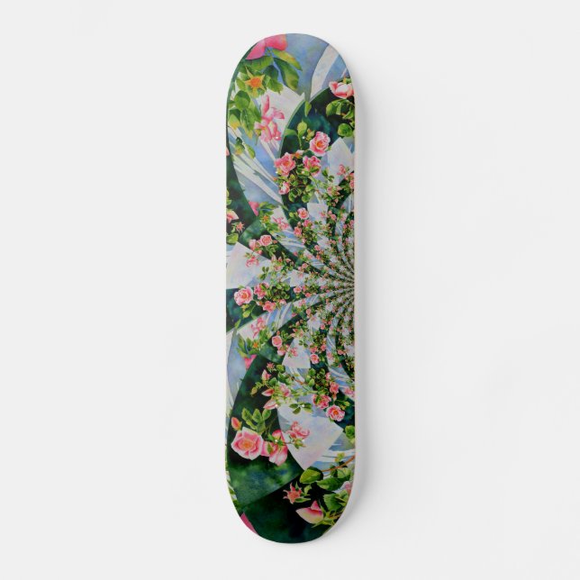 Skateboard Elégante aquarelle rose roses (Recto)