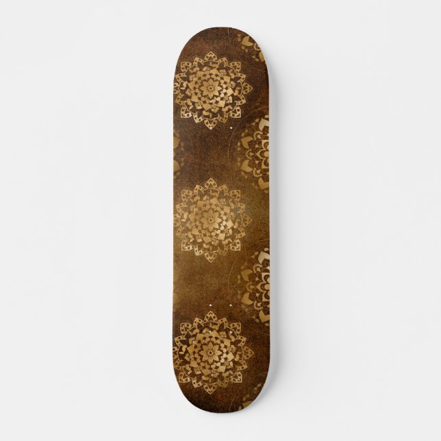 Skateboard Elégante Gold Foil et Black Indian Mandala (Devant)