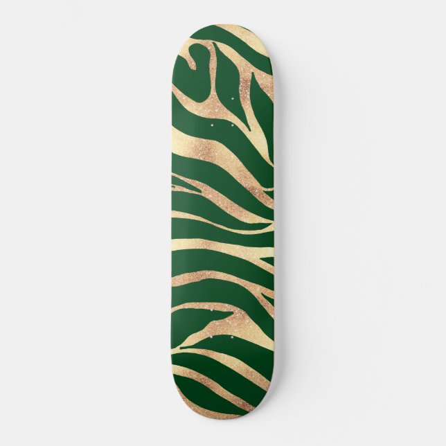 Skateboard Elégante Parties scintillant or Zebra Green Poster (Recto)