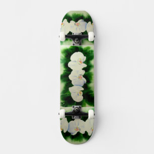 Skateboard Elégante peinture d'orchidée tropicale blanche