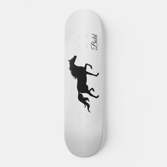 Skateboard Elégante silhouette de cheval noir sur dégradé gri (Recto)