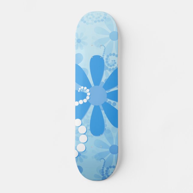 Skateboard Elégante Turquoise Bleu Floral Retro Fleurs margue (Recto)