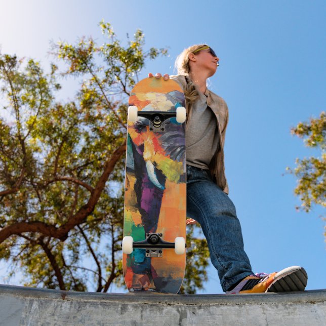 Skateboard Eléphant arc-en-ciel Abstrait (Extérieur 1)