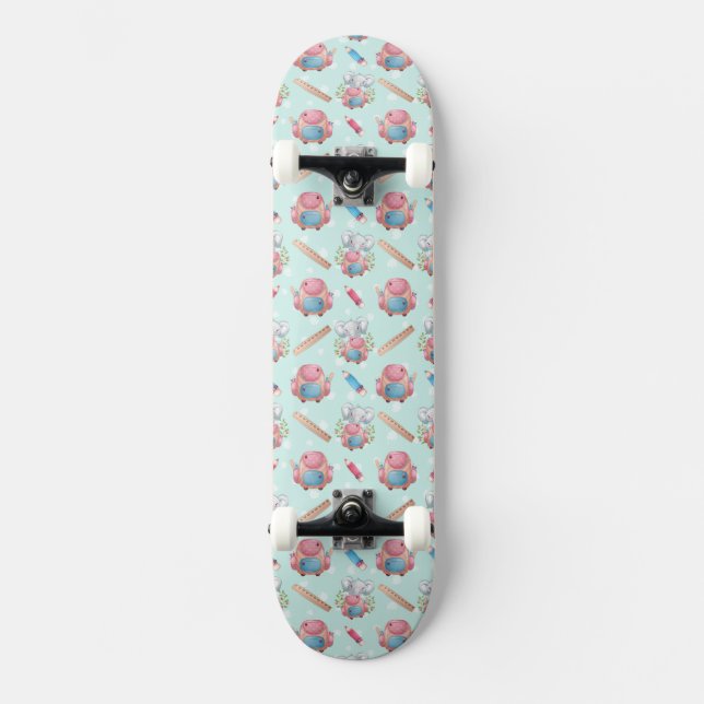 Skateboard Éléphant motif de rentrée scolaire (Recto)