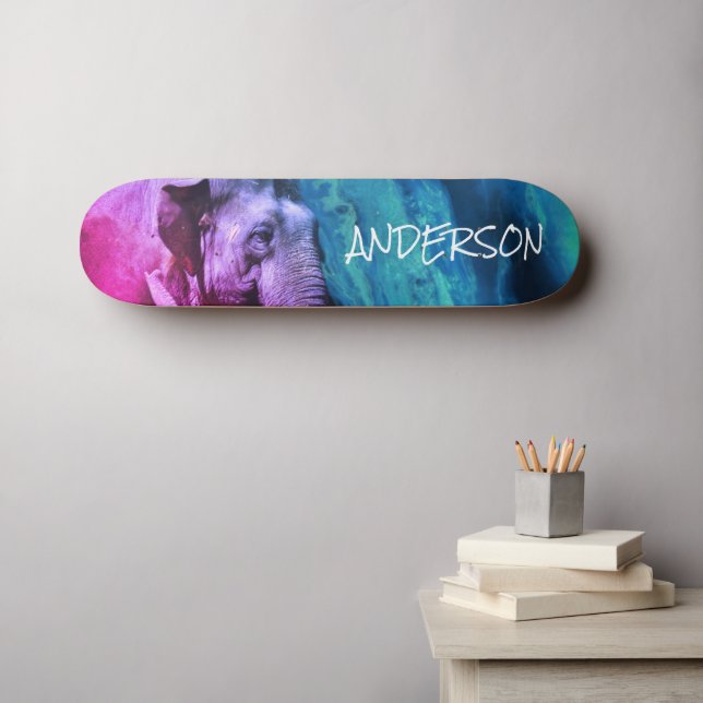 Skateboard Eléphant rose personnalisé (Art mural (Horz))