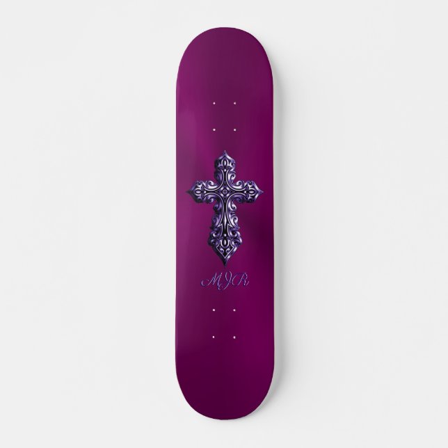 Skateboard Embossed-look Gothic Cross in Purple with Monogram (Devant)