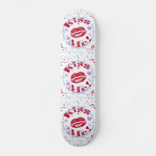 Skateboard Embrasse-Moi ! Lèvres Rouges Avec Coeurs