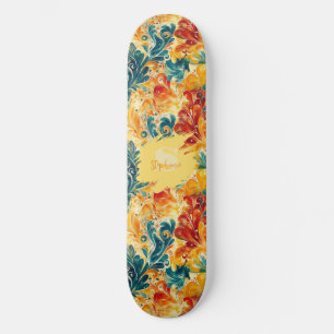 Skateboard Emerald Green & Gold Abstrait Paisley Feuilles (3)