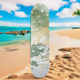 Skateboard Emerald Green & Gold Marble Sea Ocean Waves