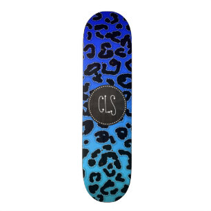 Skateboard Empreinte de léopard bleu électrique ; aspect tabl