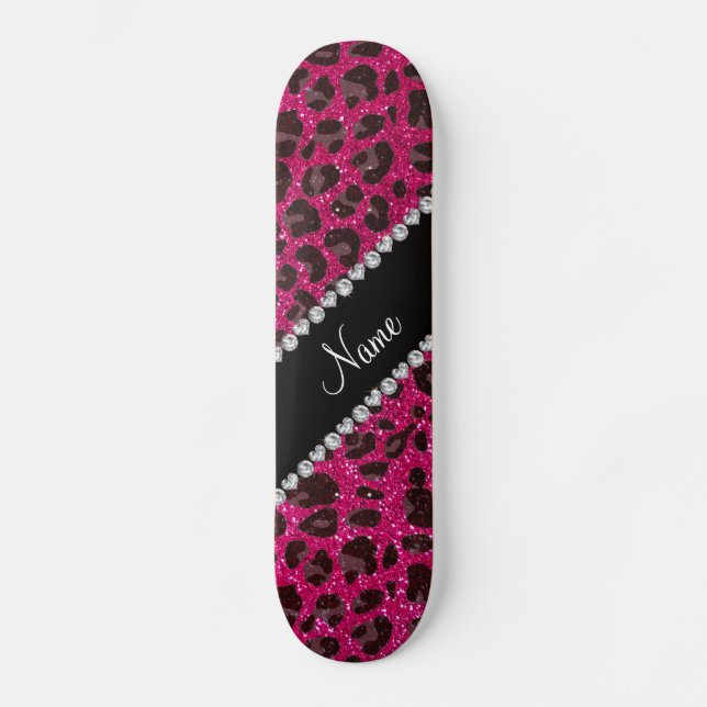 Skateboard Empreinte de léopard de parties scintillant rose c (Recto)