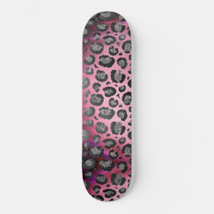 Skateboard Empreinte de léopard Glittery sur brillant rose ch