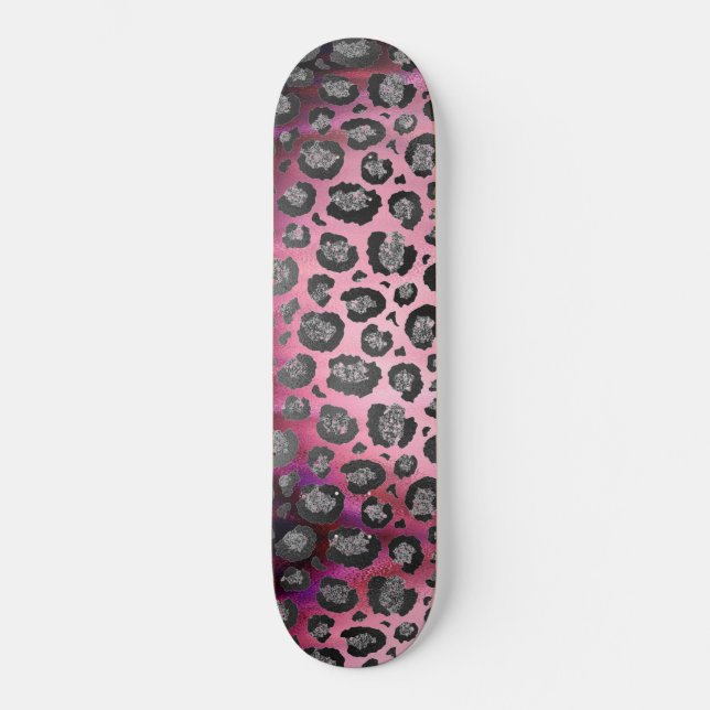 Skateboard Empreinte de léopard Glittery sur brillant rose ch (Recto)