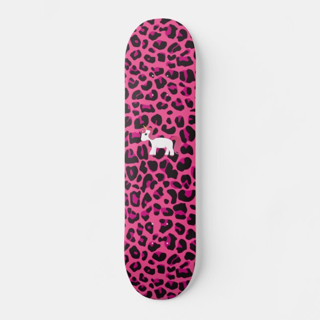 Skateboard Empreinte de léopard mignon de rose de licorne (Recto)