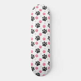 Skateboard Empreinte de patte rose noir Chien propriétaire Am