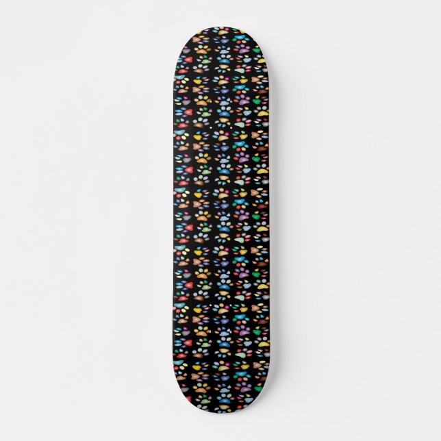 Skateboard empreintes de pattes colorés (Devant)
