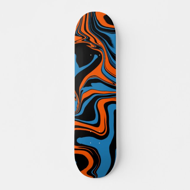 Skateboard en marbre Abstrait bleu orange et noir (Devant)