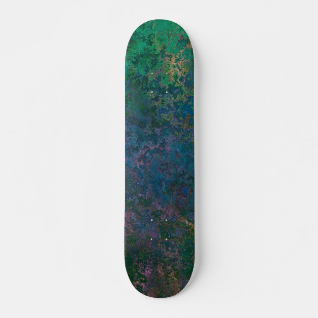 Skateboard Encre d'alcool vert foncé et bleu Abstrait (Devant)