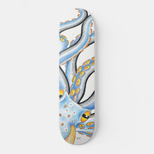 Skateboard Encre de pieuvre funky Bleu orange