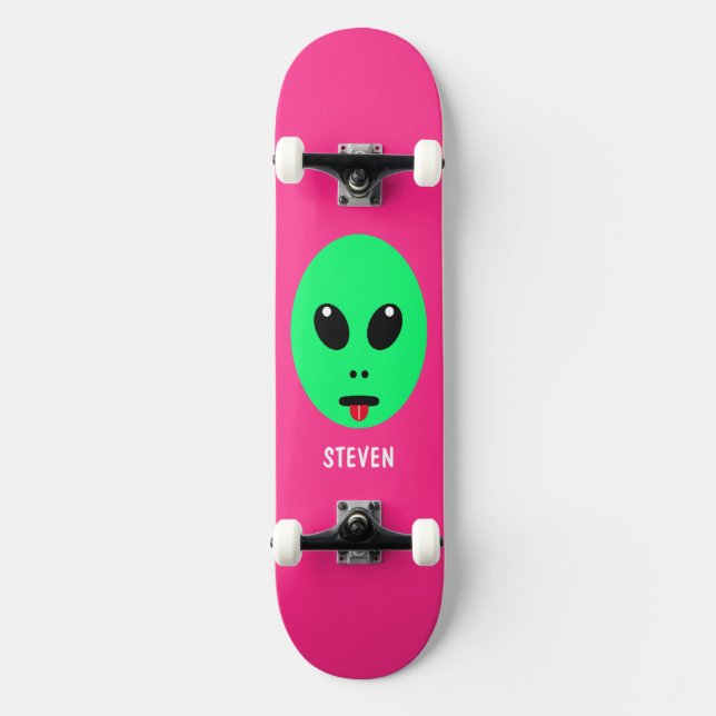 Skateboard Enfants Alien Tête verte rose rose Nom personnalis (Recto)