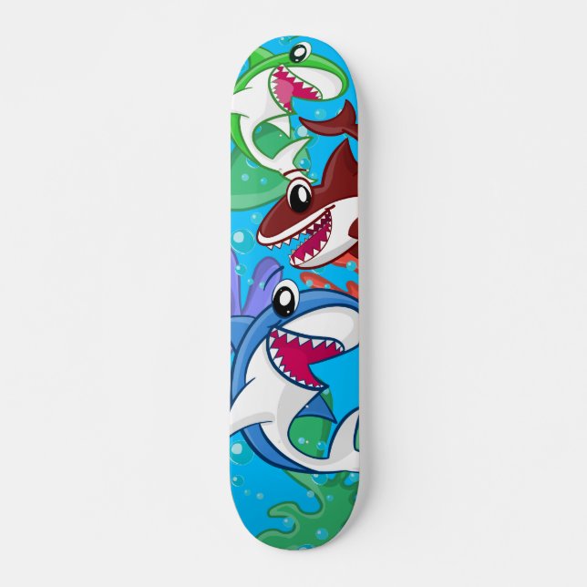 Skateboard Enfants Sea Life Shark Cartoon Blue Ocean Fish (Devant)