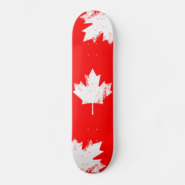 Skateboard Érable grunge de drapeau du Canada - blanc tordu (Recto)