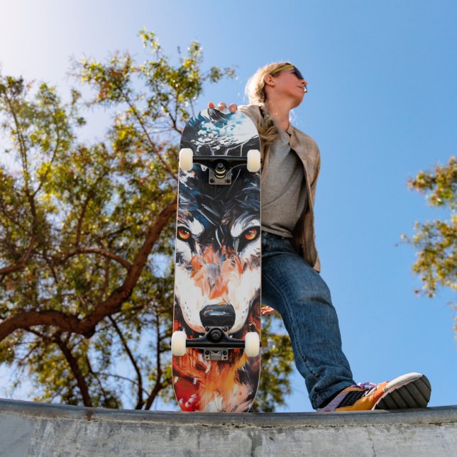 Skateboard Esprit de loup sauvage abstrait (Extérieur 1)
