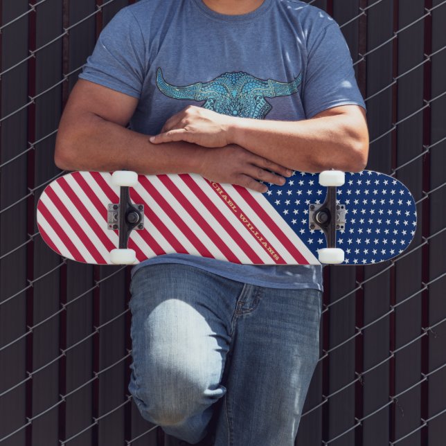 Skateboard États-Unis Rouge Bleu Blanc Étoiles Grilles Drapea (Extérieur 3)
