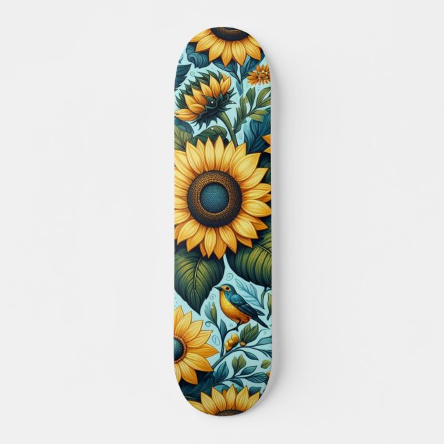 Skateboard Été/tournesol/oiseau (Devant)