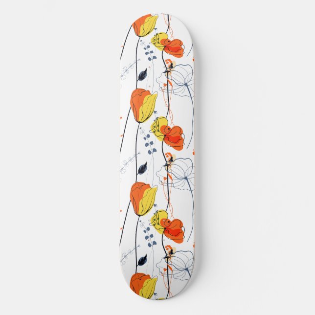Skateboard Été tropical | Belles fleurs jaunes Design (Recto)