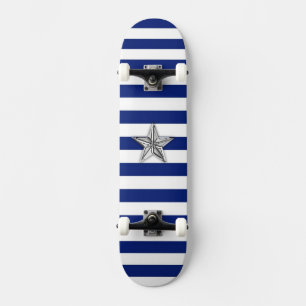 Skateboard Étoile d'argent marine sur les bandes bleues
