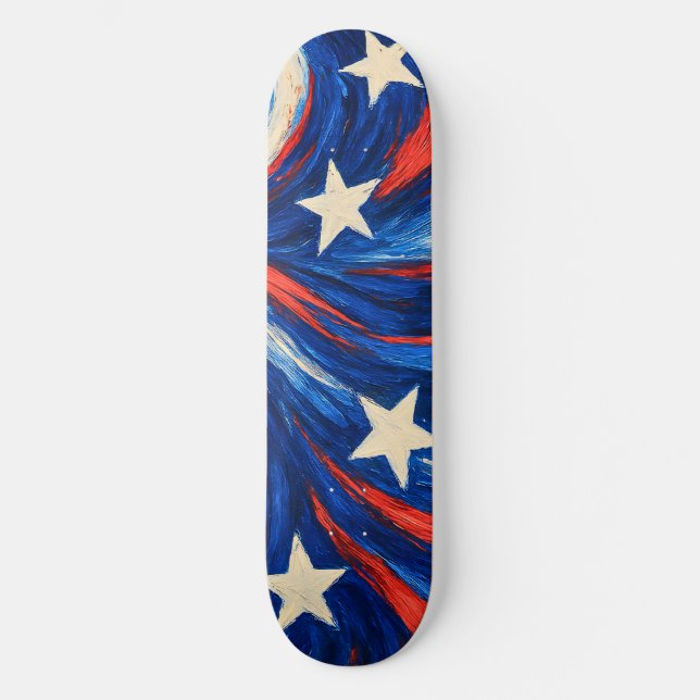 Skateboard Étoiles et bandes rouges blanches et bleues (Recto)