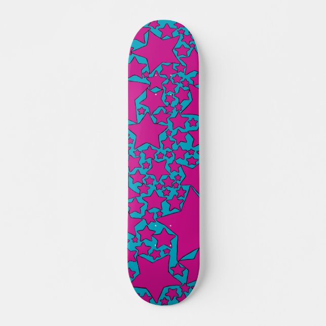 Skateboard Étoiles, Étoiles, Étoiles en Turquoise et Rose Cha (Devant)