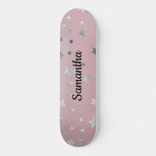Skateboard Étoiles Grises Roses Dégradé Élégant Chic Moderne