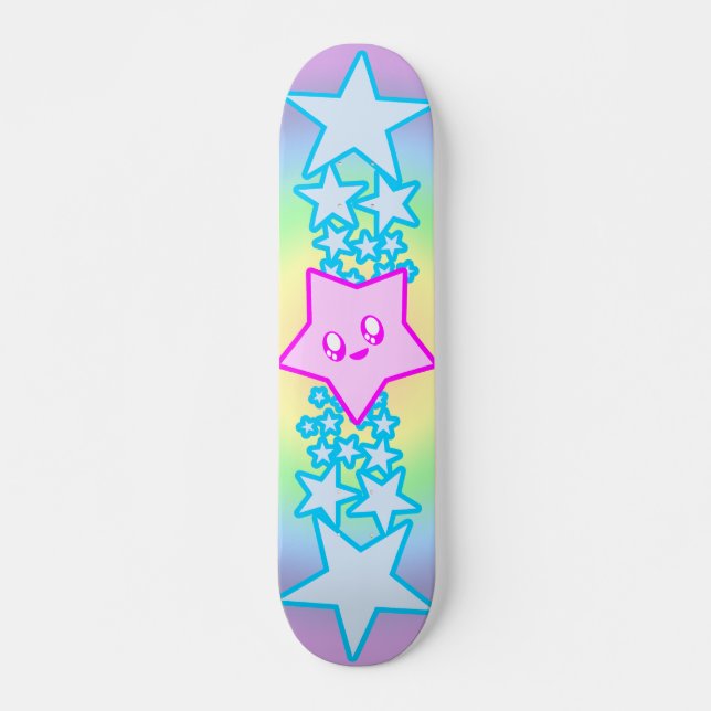 Skateboard Étoiles heureuses de rave Kawaii (Devant)