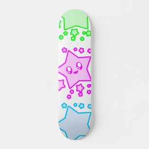 SKATEBOARD ÉTOILES KAWAII ESPACE VISAGE HEUREUX