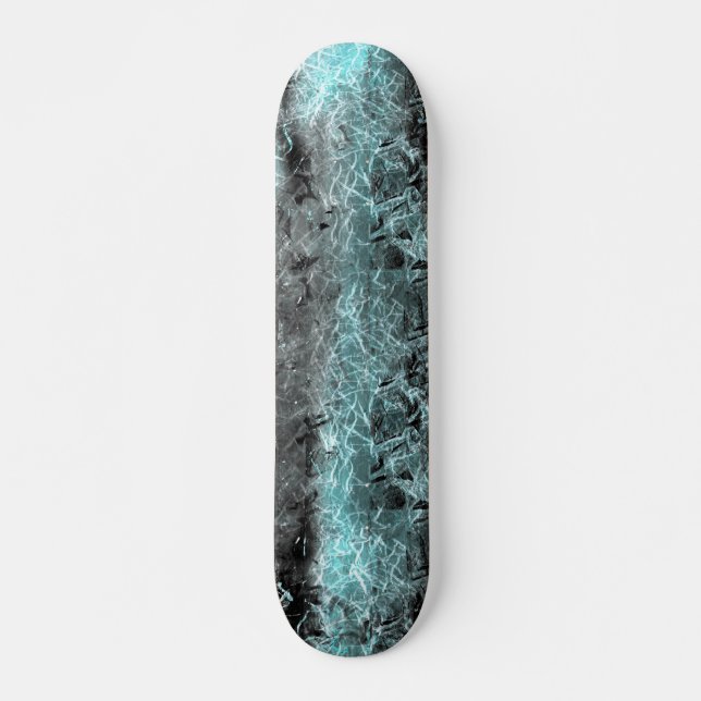 Skateboard Étrange texture fibreuse en bleu clair et noir (Devant)